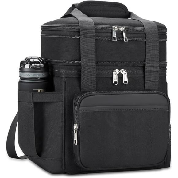 Large insulated lunch bag double deck leakproof cooler tote for work picnic trav - Picture 1 of 7